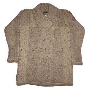 Aran Craft Merino Wool Long Cardigan Sweater Medium Button Collar Oatmeal Irish